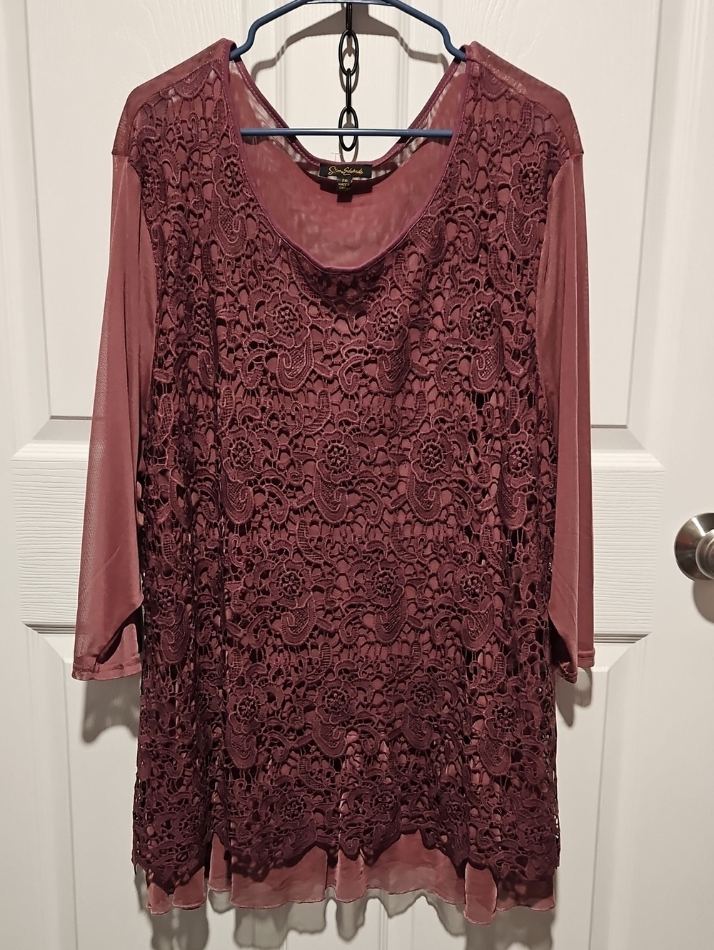 Steven Edwards Mauve  Lace Top With Sheer Layers